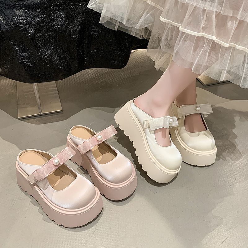 2025 Spring and Summer Baotou Heightening Slippers Thick-soled Muffin Half Slippers Are Not Tired Feet with New Korean Skirts for Women