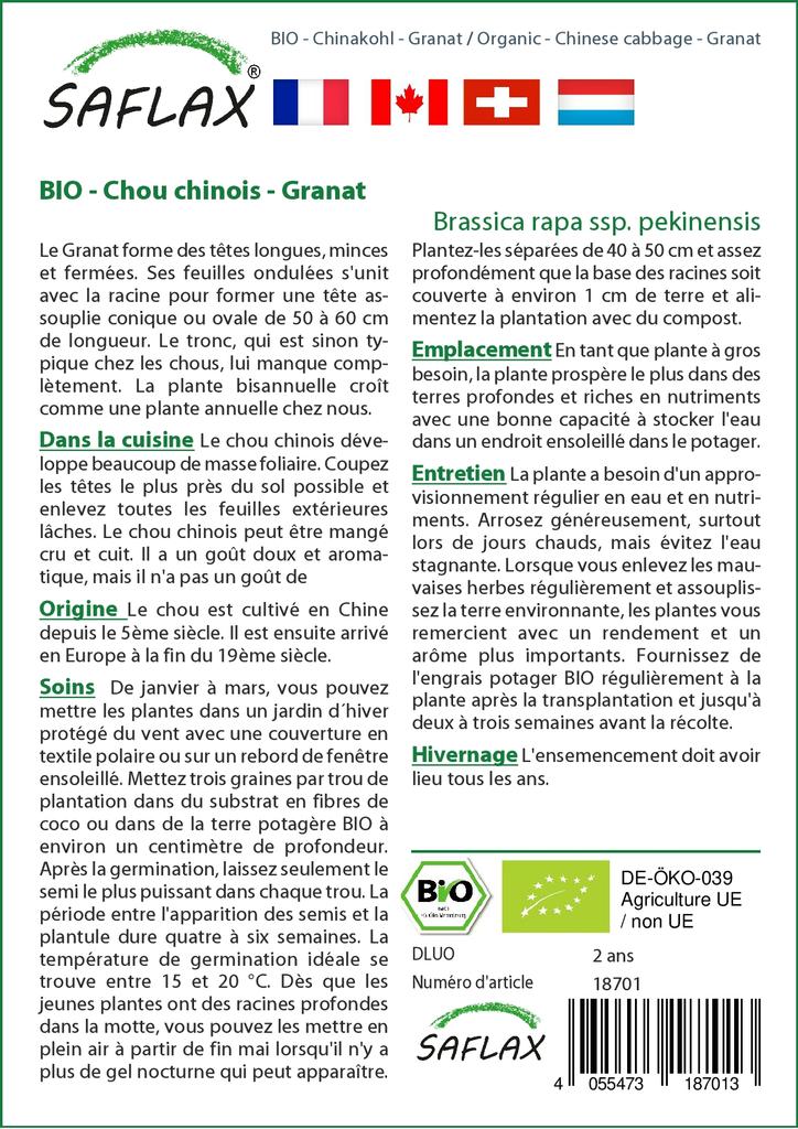 SAFLAX Organic - Пекинская капуста - Гранат - 40 семян - Brassica rapa