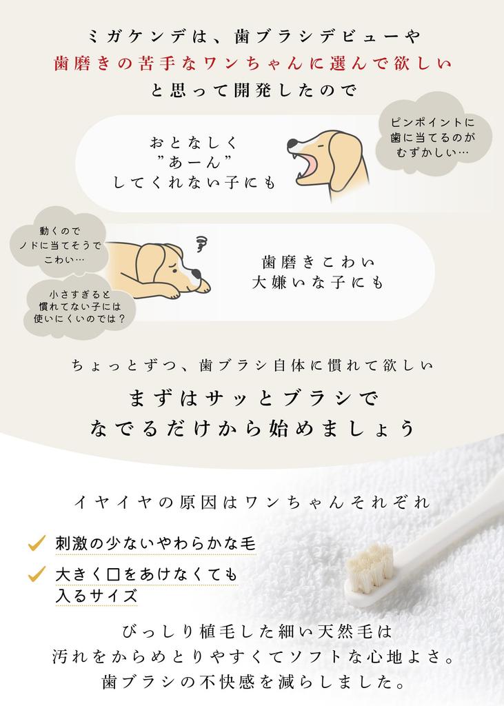 Зубная щетка MIGAKENDE Compact Head для маленьких собак с козьей щетиной, супермягкая, из натурального ворса, Япония, MIGAKENDE 6 Flock (Белый, шт.)