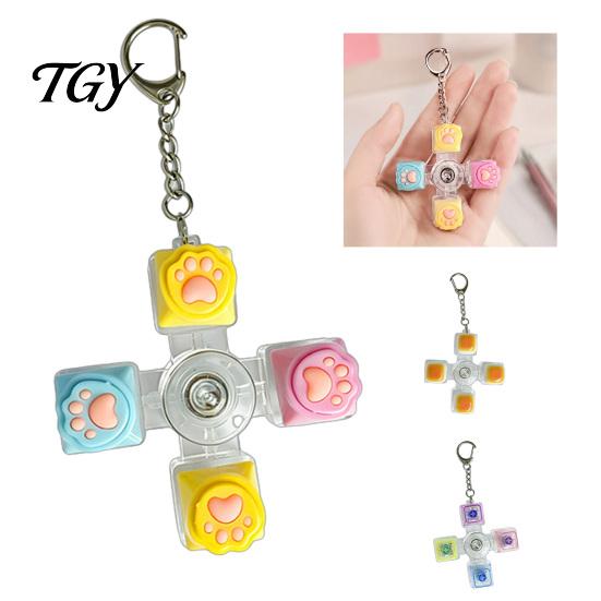 Handheld Plastic Decompression Toy 4-Keys Fidget Keyboard Toy, LED Light-up Spinner with Finger Clicker Keychain, Stress Relief Push Button