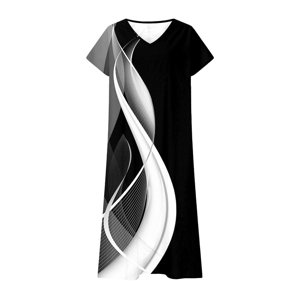 Fashion Women's Summer V-Neck Short Sleeve Floral Print Beach Dress