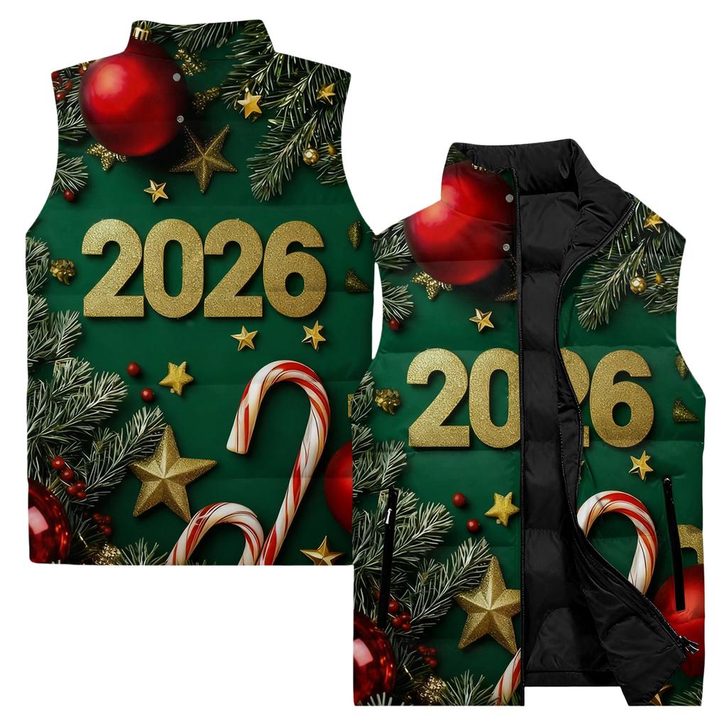 Men's Casual And Fashionable Sleeveless Vest, Solid-color Printed Cotton Jacket