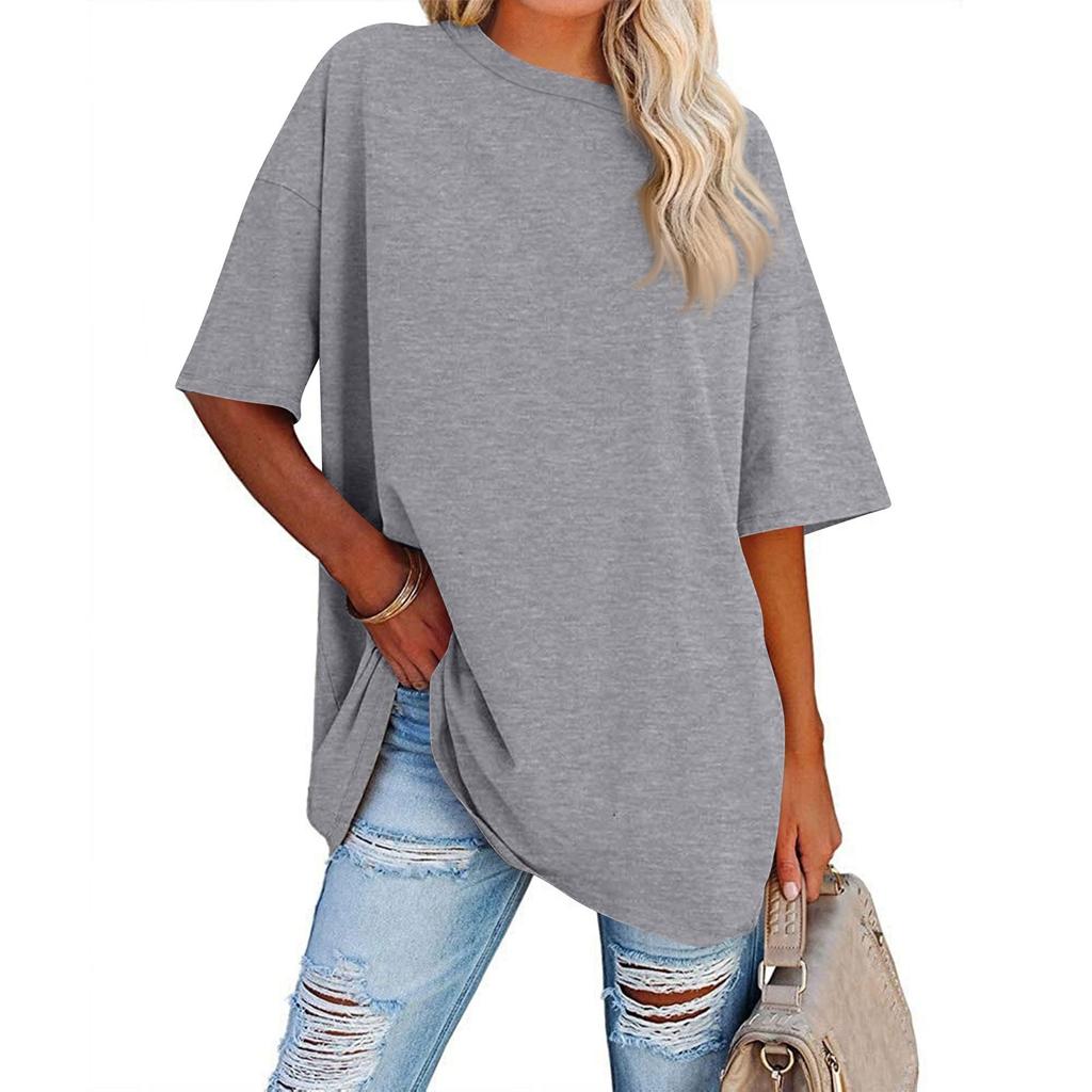 Womens' Fashionable And Casual Solid-color Basic Round-neck Short-sleeved Top