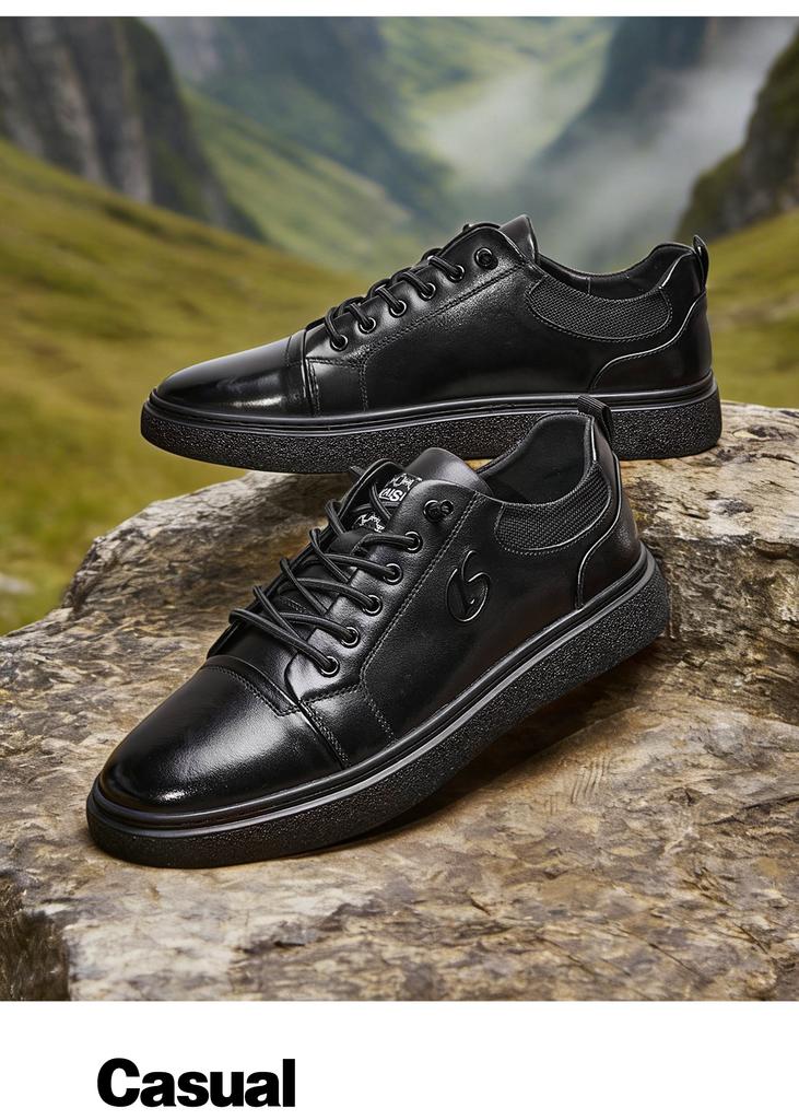 First layer cowhide men's casual board shoes black 2026 new model no tie leather shoes men's trendy shoes versatile