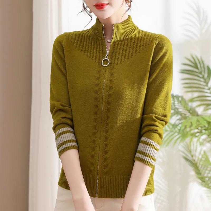 Jacket Knitted Cardigan Women's Spring and Autumn Stand-up Collar Zipper Sweater Jacket Loose Short Zipper Outer Wear