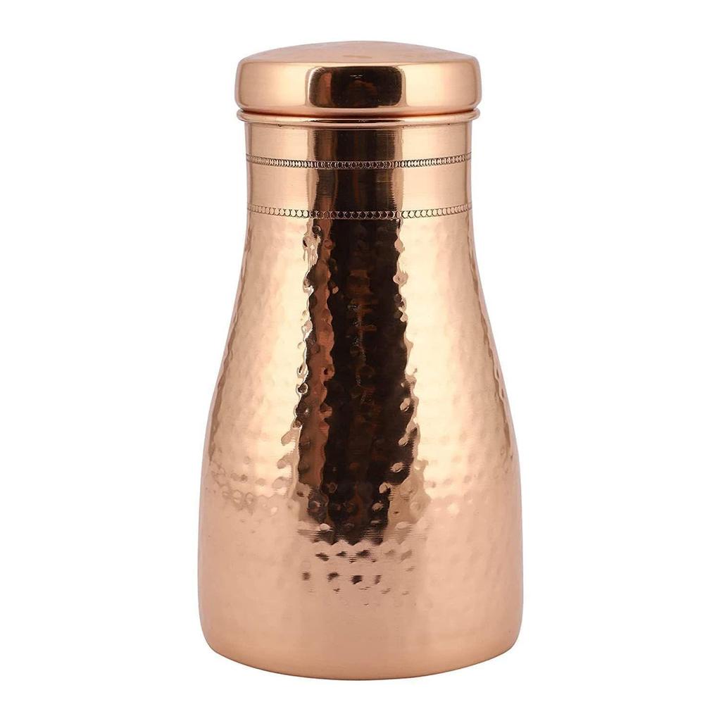 Copper Bottle with Built In Glass Joint Free and Carving Design With Glossy Finish Bottle for Ayurvedic Health Benefits Yoga (1000 ML, Copper)