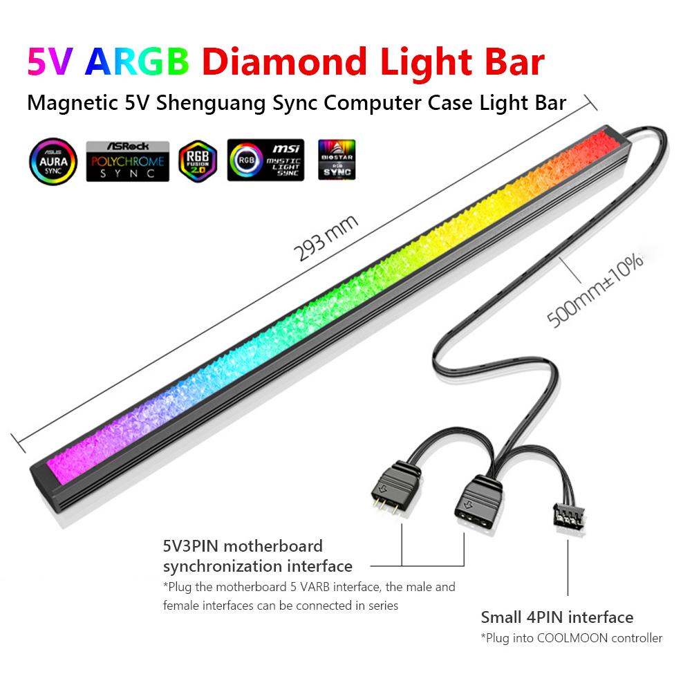 ARGB Strip Light 5V 3Pin/Small 4Pin Colorful Atmosphere DIY Lamp Bar Diamond Magnetic Lamp for PC Case Chassis