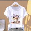 (Asian Size) Graphic Tee T Clothing Sweet Watercolor Cute Trend Casual Fashion Print Female Casual Women's Top Lady Short Sleeve T-shirt