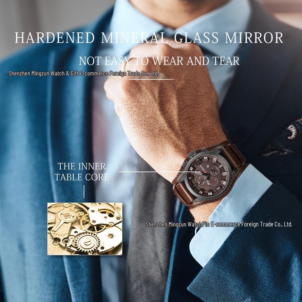 CURREN 8225 Мужские водонепроницаемые кварцевые часы из кожи с функцией календаря