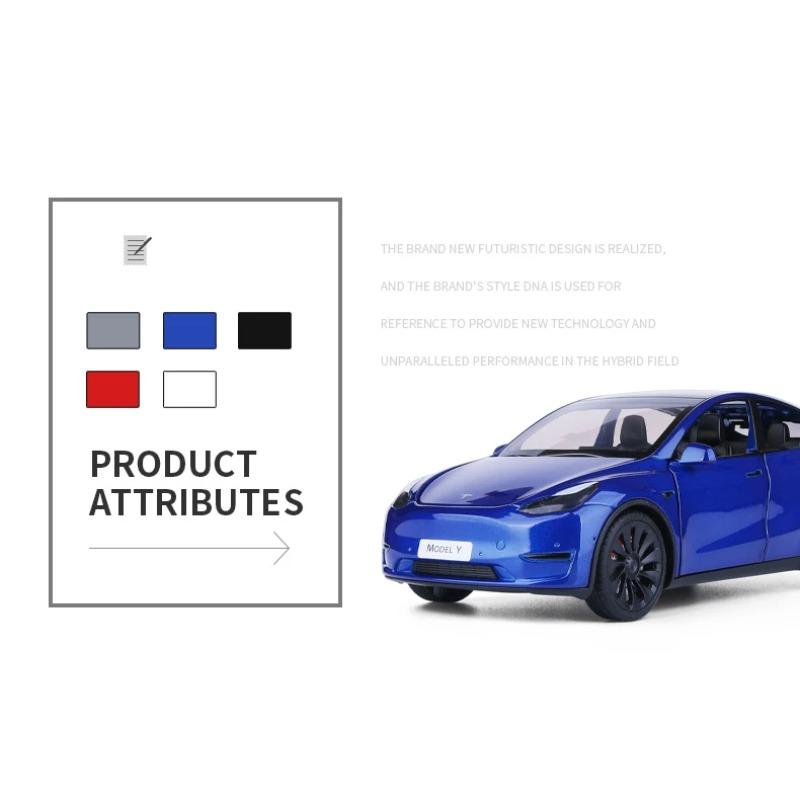 1/24 Tesla Model Y с зарядным устройством, литая игрушечная модель автомобиля со звуком и светом, детский коллекционный подарок