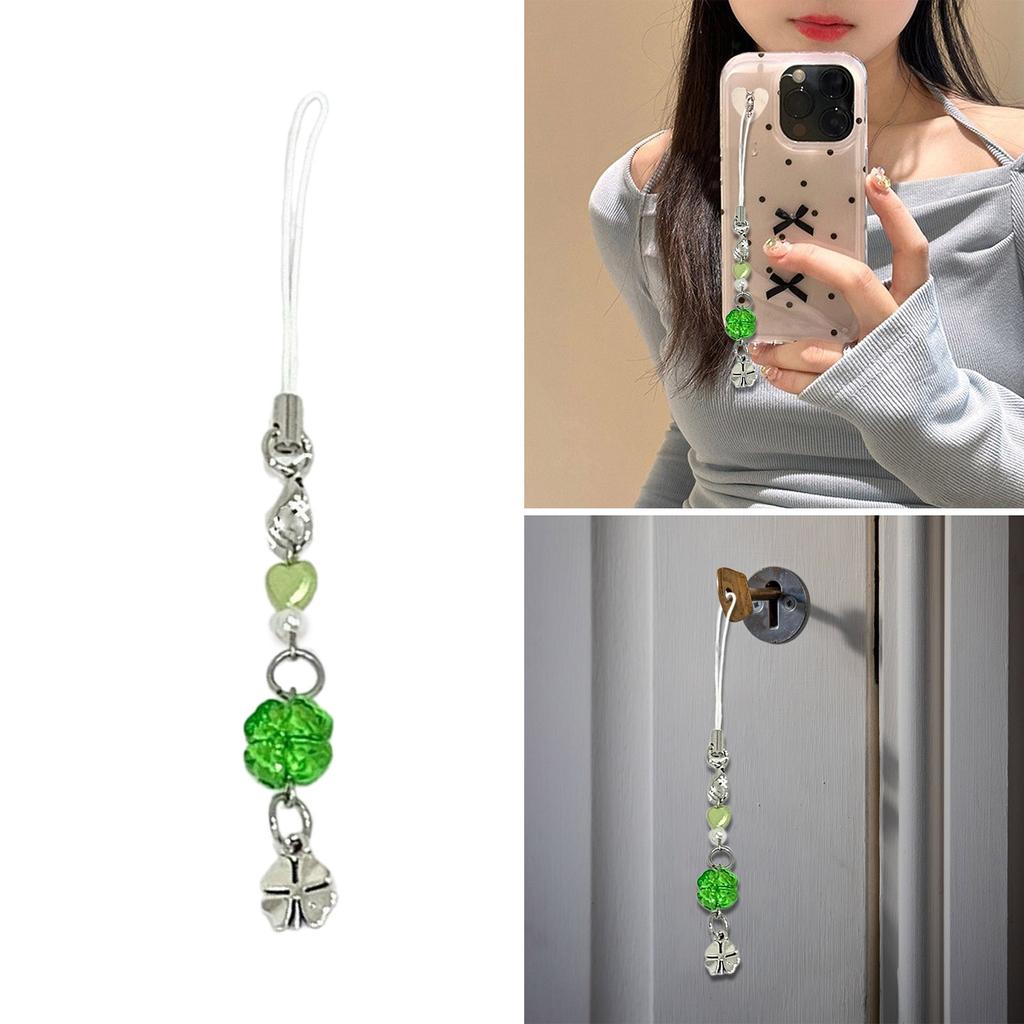 Four Leaf Clovers Pendant Keychain Unique Phone Strap Accessory Detachable Mobile Phone Charm for Good Luck Happiness