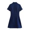PB&ZA Women's 2024 Autumn Casual Denim Short Sleeve Dress with Turn-Down Collar