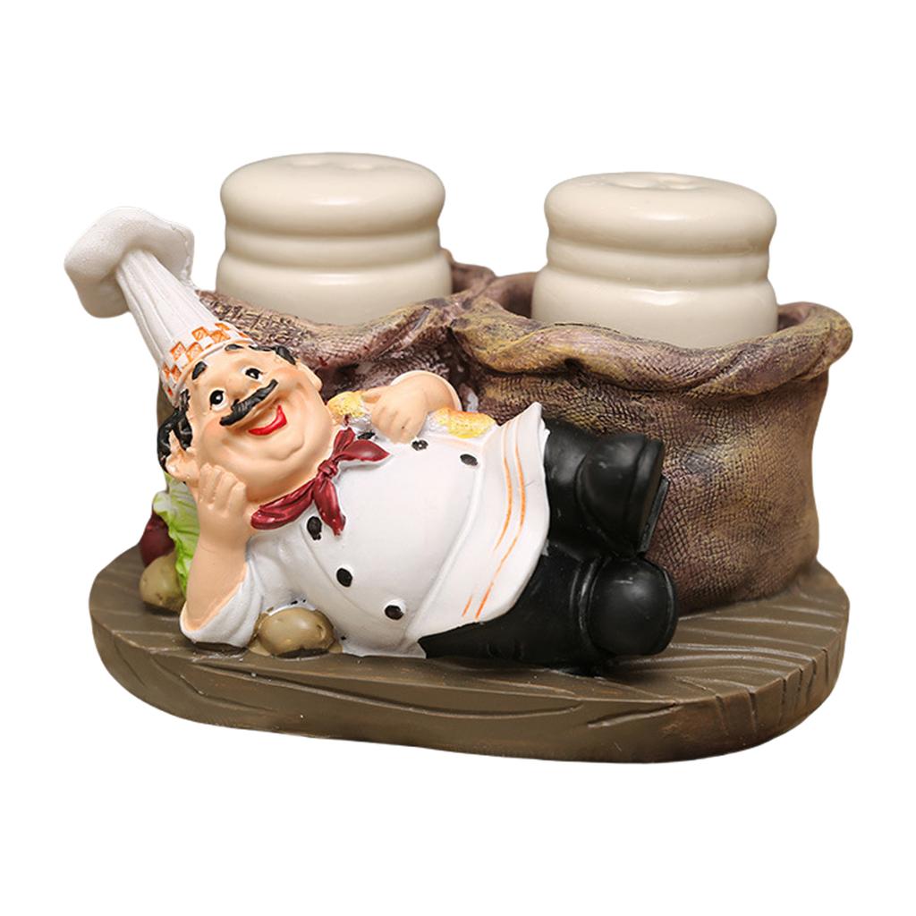 Salt & Peppers Bottle Holder Ornament Resin Chef Statue Decorative Ornament 2 Seasoning/Toothpick Bottle Resin Figurines