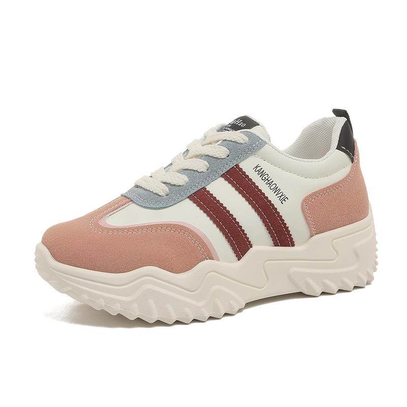 New Casual Sports Shoes Spring Tide Leather Thick Sole Heightening Women's Shoes Muffin Travel Dad Shoes Versatile Single Shoes