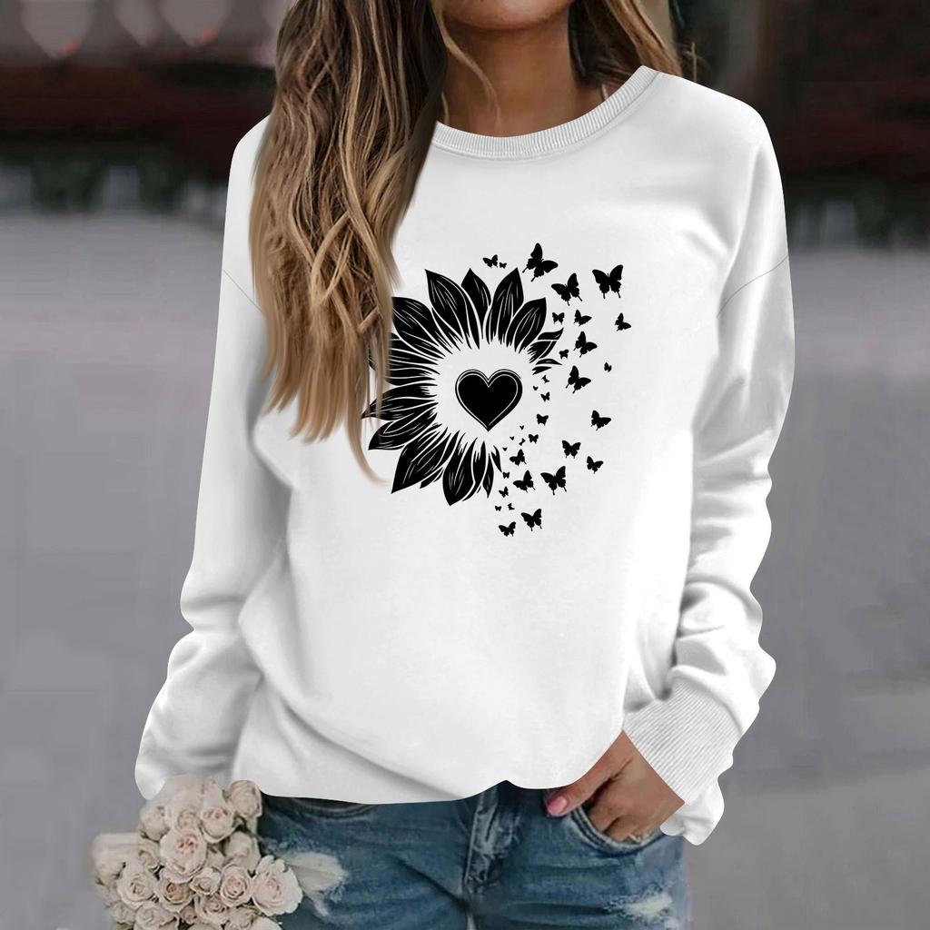 Женская модная повседневная толстовка с длинным рукавом и круглым вырезом с принтом