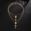 SHIXIN 4 Pcs/Set Hip Hop Punk Jesus Cross Pendant Necklace for Men Trendy Gold Color Adjustable Clavicle Chain Rock Jewelry Gift