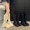 Belt Buckle Thick Heel Thick Sole Fashion Boots Women's 2025 New British Style Fashion Temperament Autumn and Winter Knight Boots Long Boots