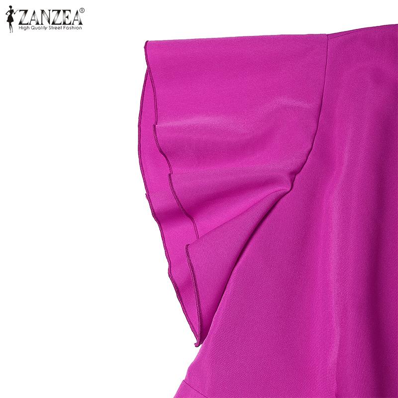 ZANZEA Женское повседневное платье с круглым вырезом, оборками и летними короткими рукавами