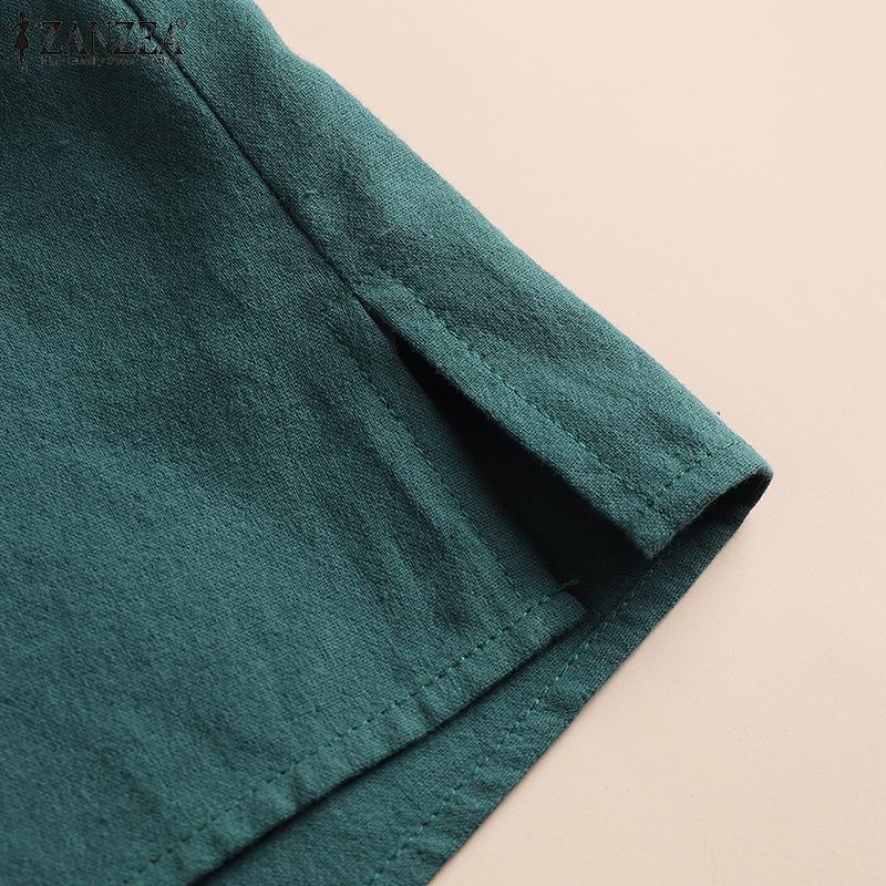 ZANZEA Женские повседневные хлопковые блузки с v-образным вырезом и длинными рукавами