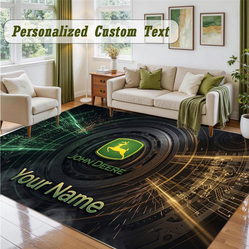 Crystal Velvet Square Rug Custom NameJohn Deere Pattern Non Slip Home Floor Decor Rug
