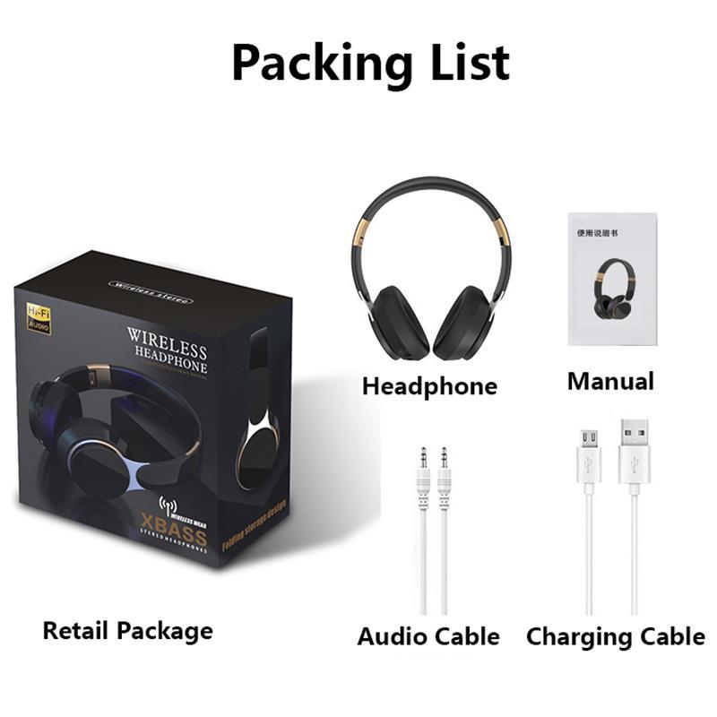 VAORLO Noise Reduction Wireless Headphone Bluetooth 5.0 HiFi Subwoofer Bass With HD Microphone Foldable Stereo Adjustable Earphones