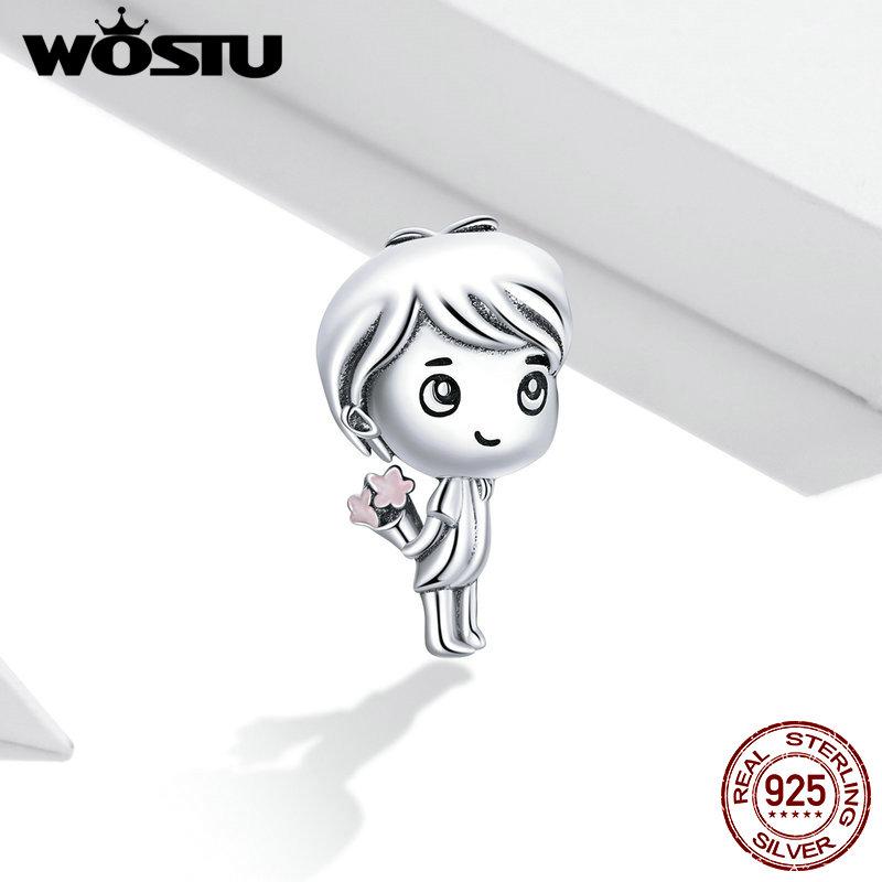 WOSTU 925 Sterling Silver Boy Girl Beads Friendship Charms Fit Original Bracelet Pendant Lover Couple Jewelry CTC399
