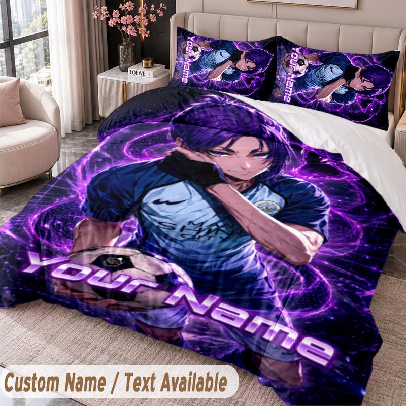 Custom Name Text 3Pcs Bedding Set Blue Lock Duvet Cover And Two Pillowcases