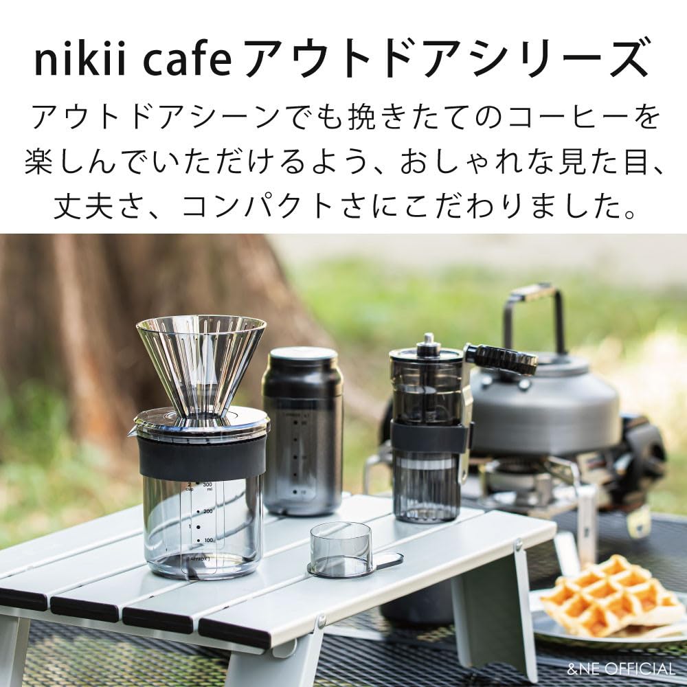 &NE Ручная кофемолка, Nikii Cafe, Черная, Диаметр 5,5 см x Высота 14 см, Сделано в Японии, Ручное управление, Керамический нож, Компактная, Регулируемый помол
