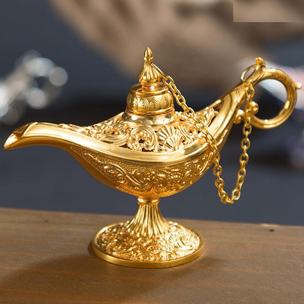 Alloy Classic Vintage Collectible Rare Legend Magic Genie Alladin Chirag Lamp for Home Office Table Housewarming Decoration