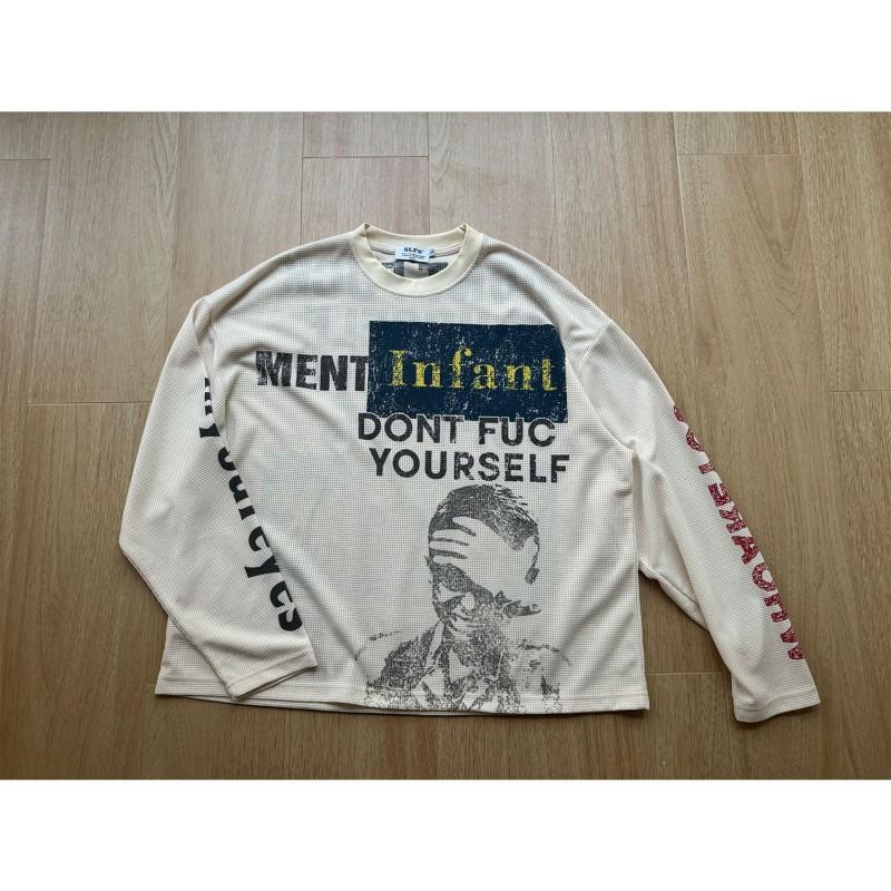 JW325 Retro Street Style Long Sleeve T-Shirt Men Women Figure Print Waffle Knit Loose Fit 2025 Fall