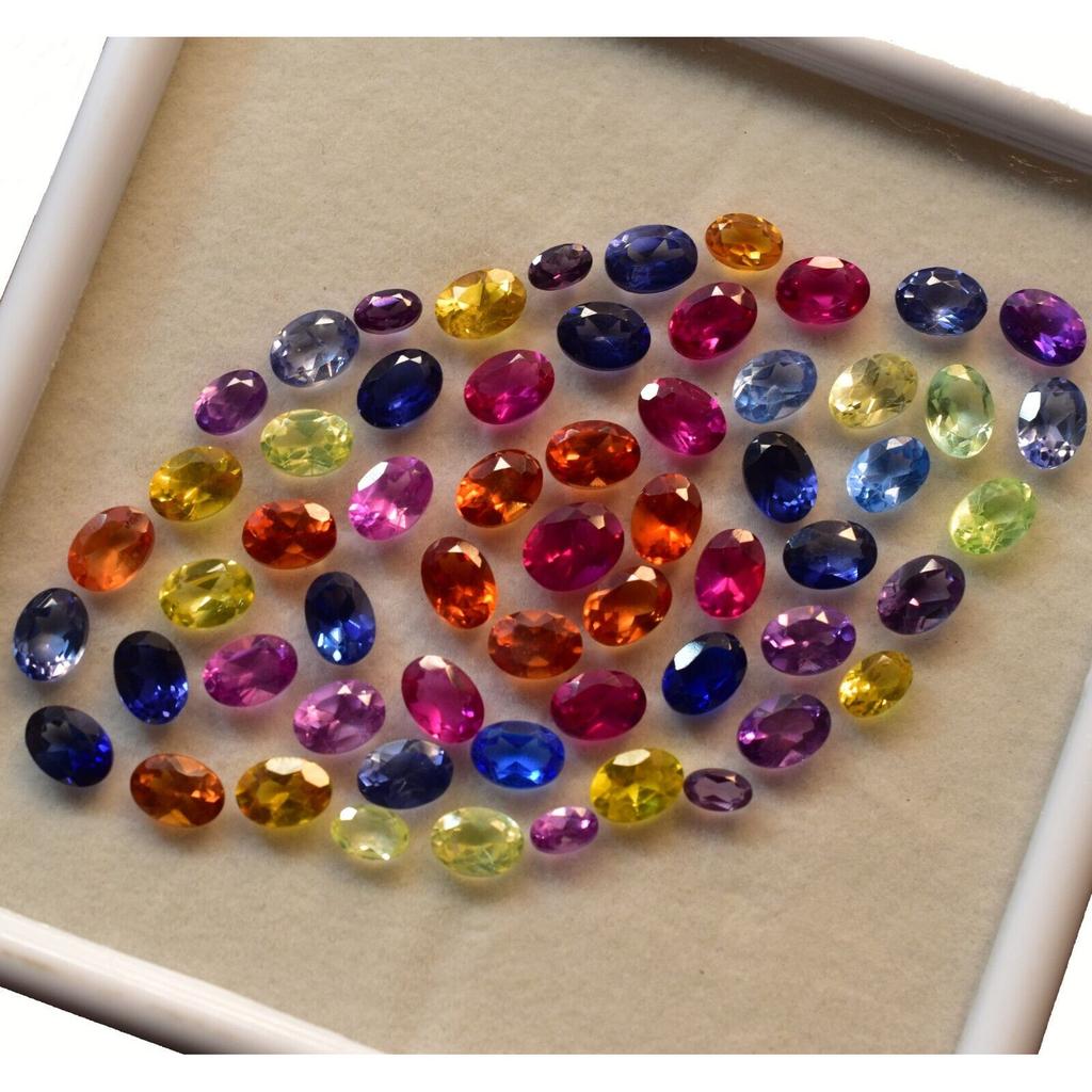 Natural Mixed Color Sapphire Loose Gemstone 24 pcs Untreated Oval Lot 7x5 mm September Birthstone