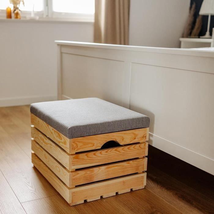 Пуф для хранения - CREATIVE DECO - Необработанное дерево - 50 x 40 x 35 см - Для помещений