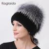 New Stylish Trendy Winter Hats Woman 2023 Real Mink Fur Knitted Balls Hats Fluffy Fox Fur Pompoms Fur Hat