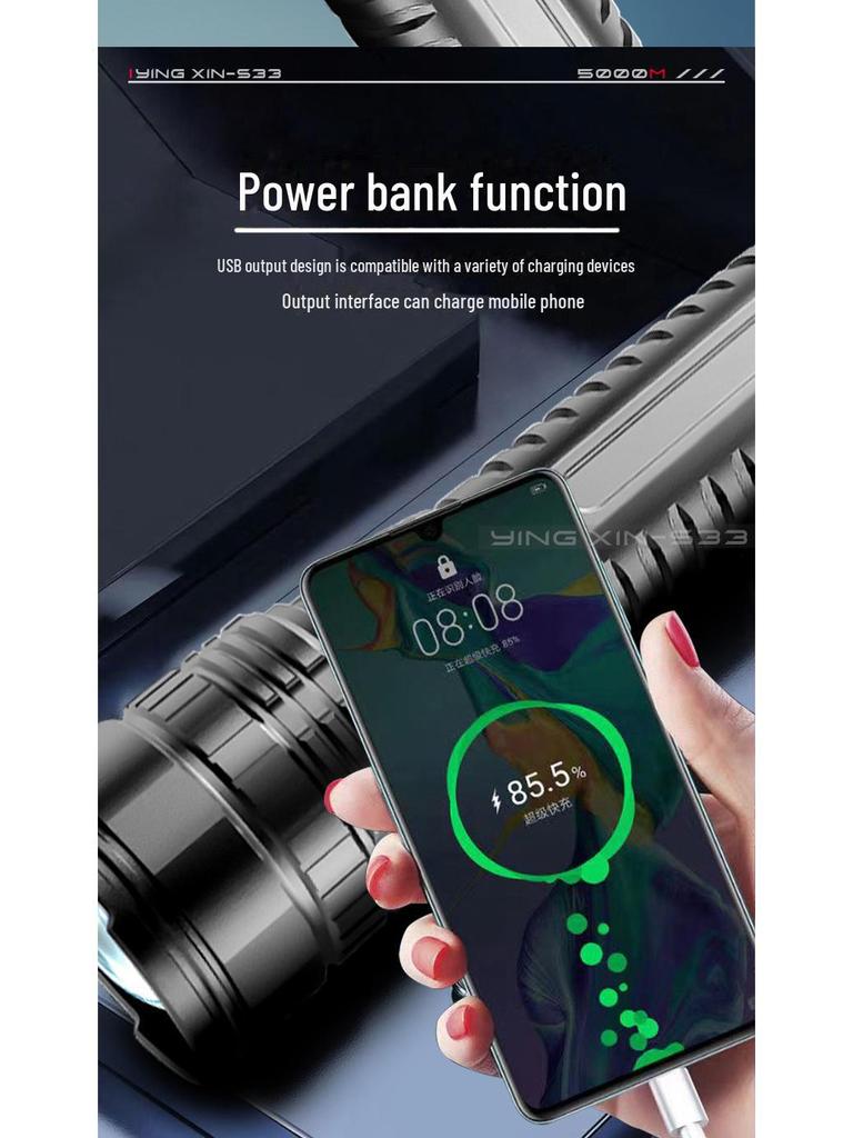 Douyin Межграничный Многофункциональный TYPE-C Перезаряжаемый Двухрежимный Светодиодный Фонарь с Дальним Белым Лазерным Светом.