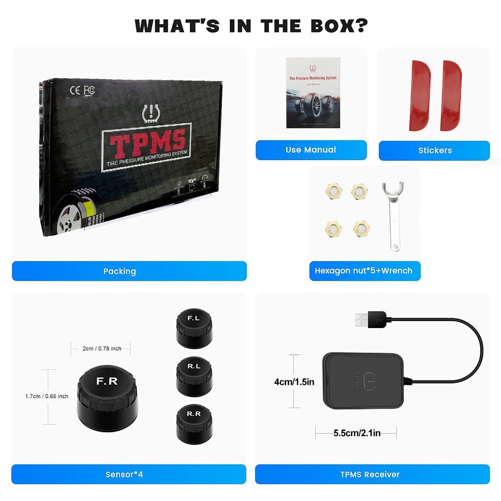 USB Android TPMS с датчиками контроля давления в шинах Система сигнализации Обмен беспроводной трансмиссией Система контроля давления в шинах