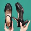  zapatos de mujer women fashion round toe black patent leather buckle strap square heel shoes for office work ab696