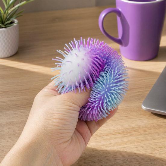 Hand Exercise Ball Stress Relief Fuzz Toy TPR Fuzzy Squeeze Fidget Anxiety Relieving Office Desk Toy for Focus Aid Relaxation Reusable