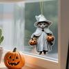 Halloween Cat Ornament Cute Cat with Witch Hat Pumpkin/Skull Hanging Decoration 2D Flat Acrylic Car Rearview Mirror Charm for Home Window Christmas