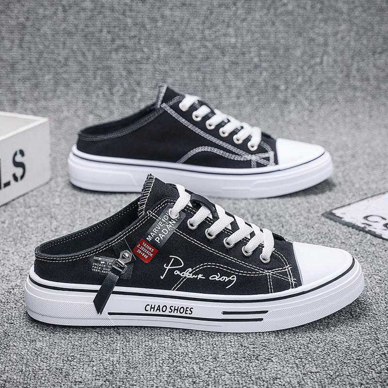Men Half Slippers Fashion Low-top Canvas Shoes Men Outdoor Casual Walking Shoes Comfortable Breathable Men Vulcanized Shoes New