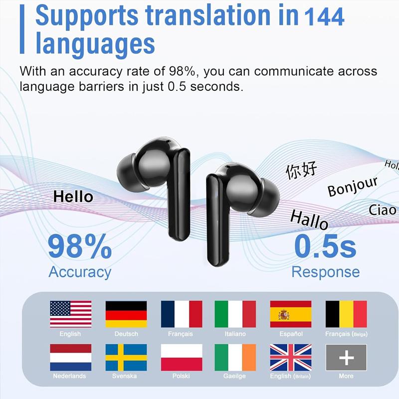 TWS AI Language Translator Wireless Earphone for iPhone Android with 144 Online Languages Real Time Earbuds Trending Products