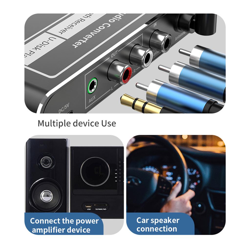 Wireless Audio Converter DAC Bluetooth-compatible5.1 Receiver Support USB U-Disk Play with Microphone Remote Control