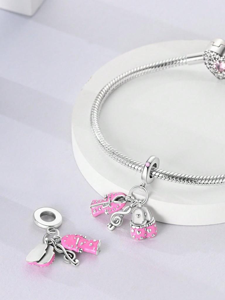 Шармы Плата Розовый Бант Сердце Будильник Бусины Шарм Медное Покрытие Подходит для Шармов Оригинальный Браслет Для Изготовления Украшений Сделай Сам Шарм