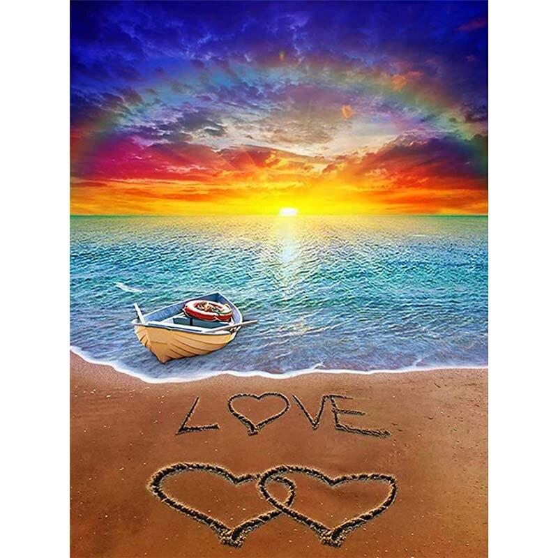 5D DIY Diamond Painting Sunset Boat View Diamond Embroidery Sea View Cross Stitch Flower Full Round Drill Home Decor Gift
