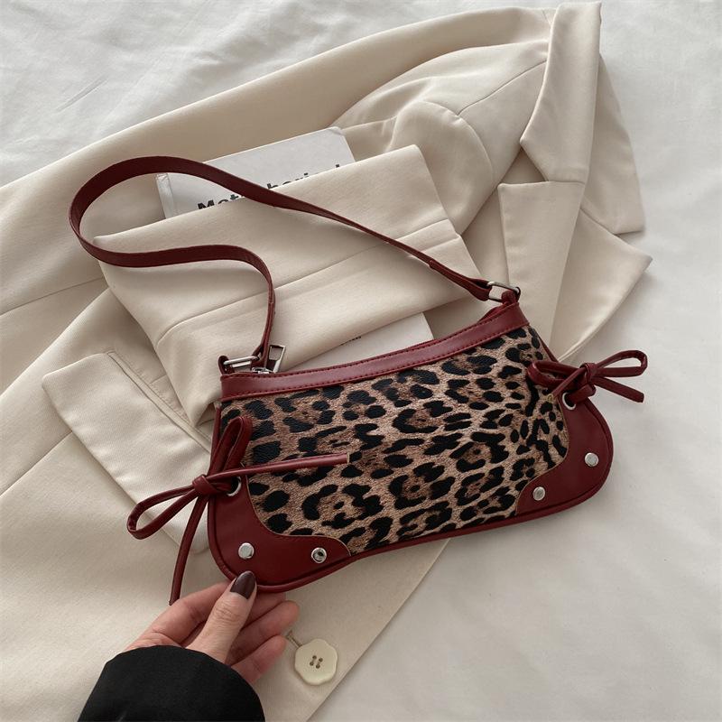 Bag Women's Fashion 2025 New Bow Leopard Print One Shoulder Portable Underarm Bag Fashion Popular Bag