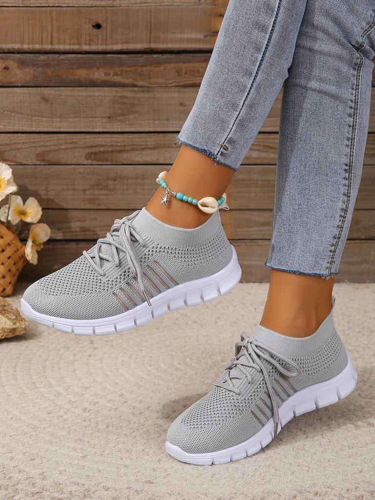 Женские кроссовки, дышащие повседневные женские носки, женская обувь на шнуровке на плоской подошве, женские вулканизированные кроссовки для бега
