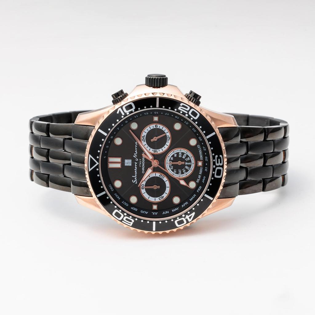 Salvatore Marra Солнечные Аналоговые Кварцевые Часы Лимитированная Серия Мужские Радиоуправляемые, Механизм, Водонепроницаемые, PGBK,