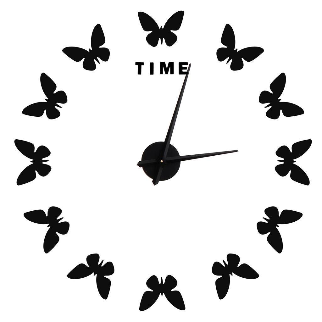 Large Wall Sticker Clock Butterfly Shape Innovation DIY Modern Art Living Room DecorationBlack