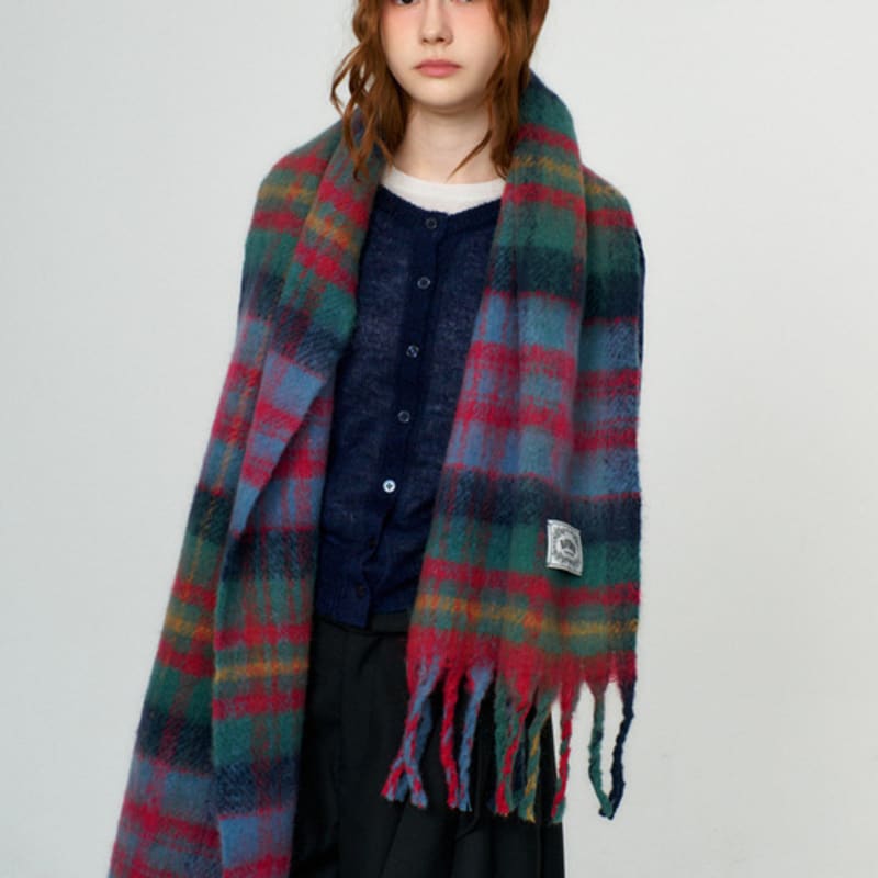 RAVEROUS Soft Brushed Check Muffler_Green