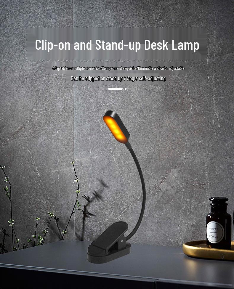Светодиодная лампа-клипса для чтения с USB-подзарядкой: Защита глаз, Портативный мини-настольный светильник для студентов и ночного чтения