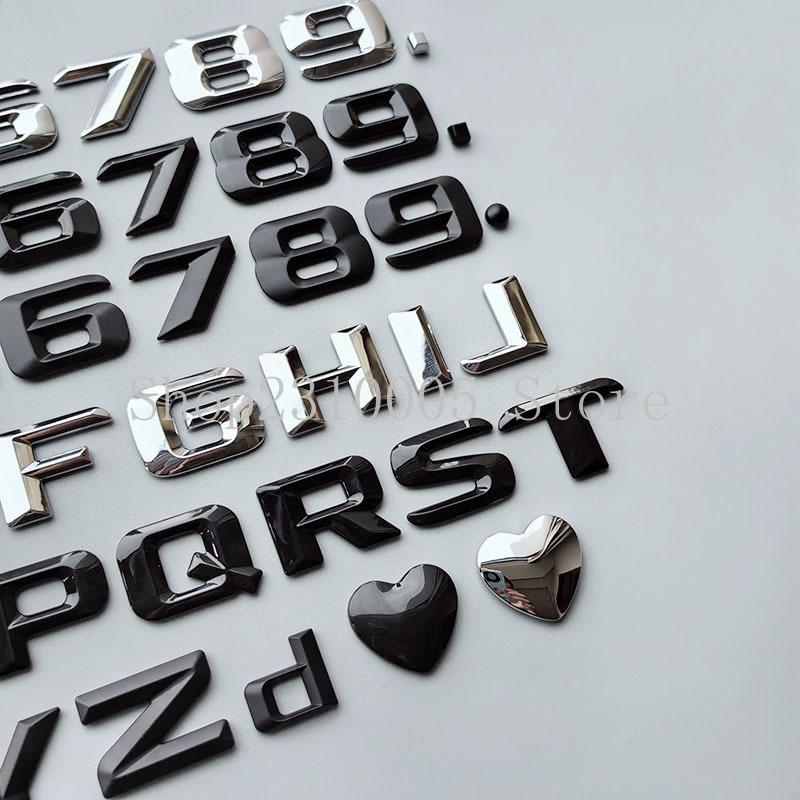swpzb8 DIY 3D Sharp Letters Numbers Full Alphabat Nameplate Logo Trunk Badge Sticker I Love Any Cars Black Chrome